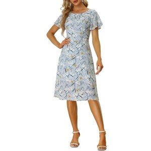Allegra K Flutter Sleeve Floral Midi Dress